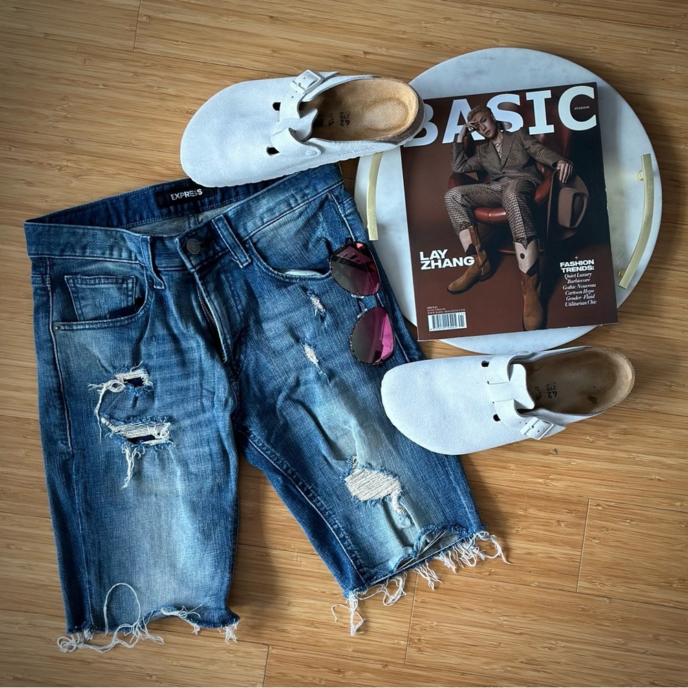 Express Medium Blue 10" Stretch Denim Shorts